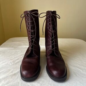 Eddie Bauer Women's Italian Leather Lace Up Boots Size 10 Burgundy Brown